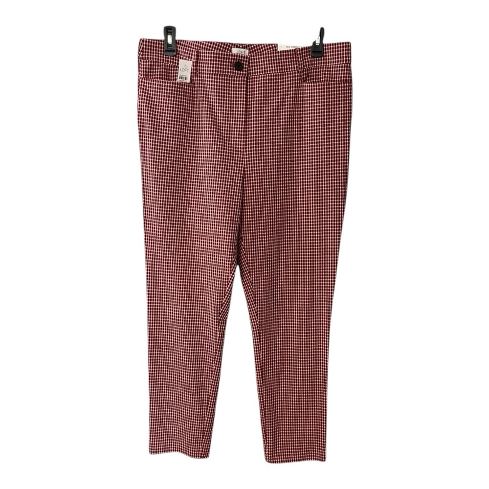 Loft The Perfect Skinny Pants sz 16 Red Black Plaid New
